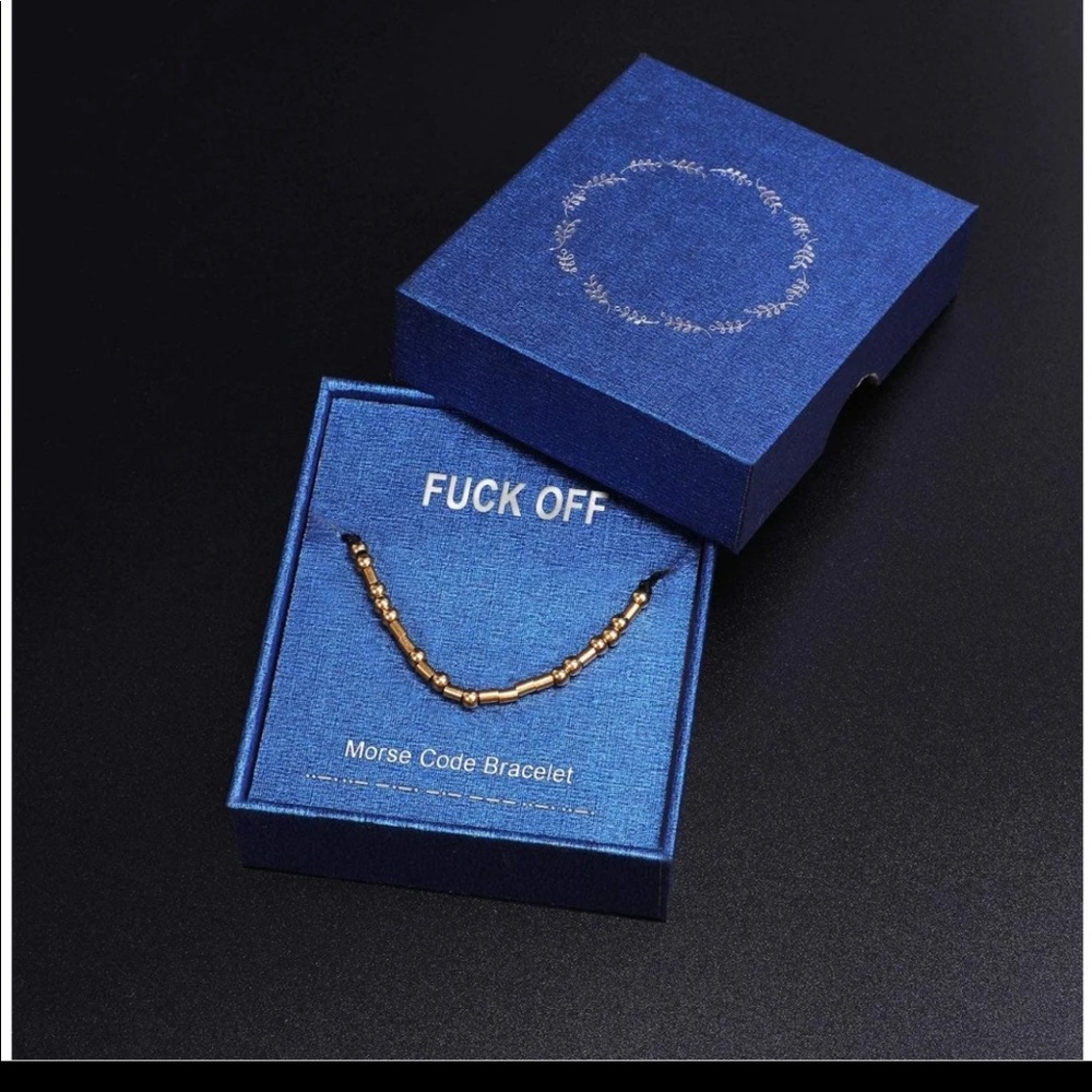 F—k off Morse code gold bracelet with gift box